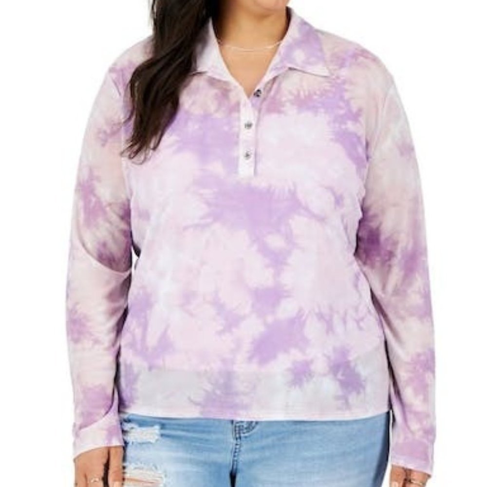 LOVE Fire Plus Size Tie-Dye Printed Polo Shirt, Various Sizes